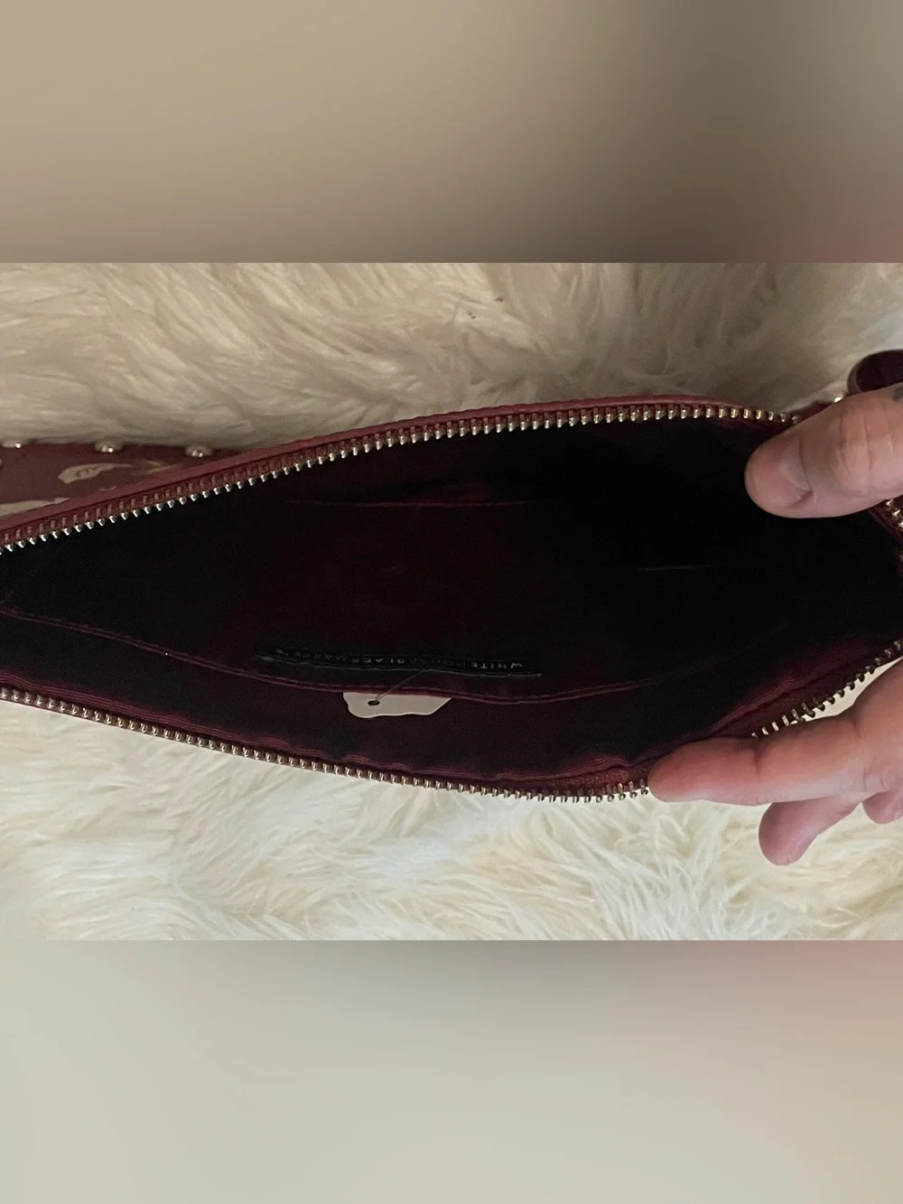 White House Black Market Leather Wine Floral Studded Wristlet